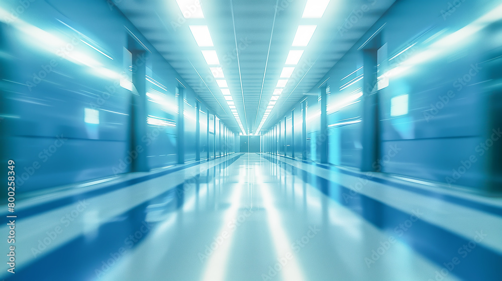An empty hospital corridor with motion blur effect. Emergency medical services concept.