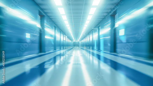 An empty hospital corridor with motion blur effect. Emergency medical services concept.