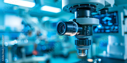 A microscope in a laboratory setting, ready for scientific research