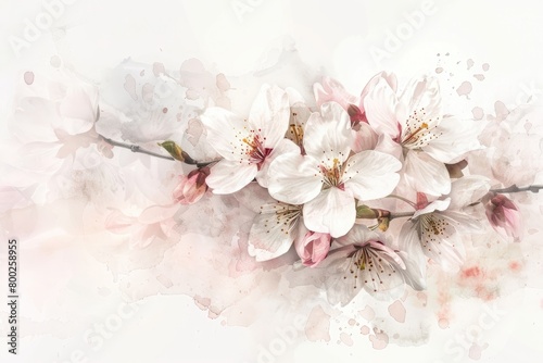 An artistic watercolor backdrop adorned with graceful cherry blossoms