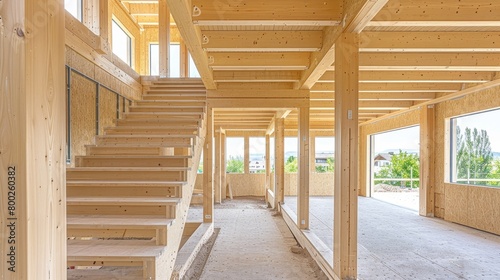 Unfinished basement  raw beauty with wood frames and essential insulation for a cozy space