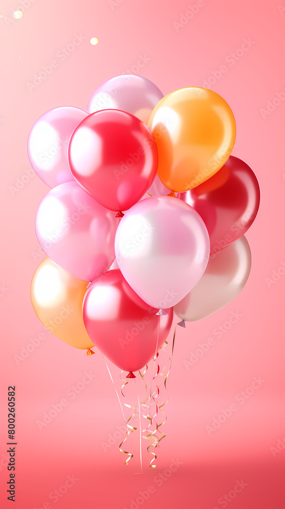 Colorful balloons on pink background