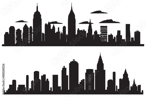 set of City silhouette in flat style. Modern urban landscape. Vector illustration. City skyscrapers building office skyline on white background