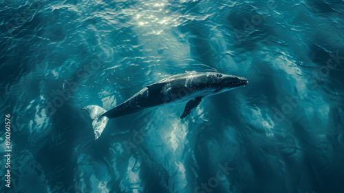 Majestic large whale swimming in open ocean waters. Wildlife. Marine life. Aquatic. Oceanic. © steve