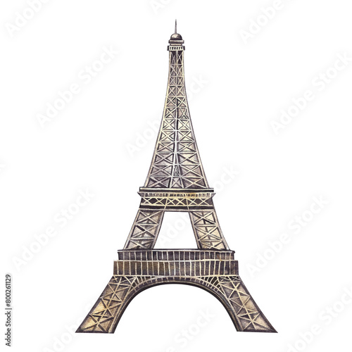 Eiffel tower. A hand-drawn watercolor illustration. Isolate. The sights of France. Designed for flyers, banners and postcards. For invitations, posters and stickers. for stickers and prints.