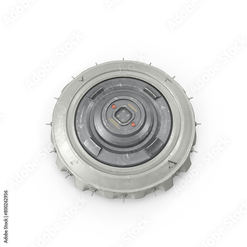 3D realistic Land Mine isolated on a white background, anti-personnel mine explosive device, land mine is an explosive device concealed under or on the ground and designed to destroy or disable enemy  photo