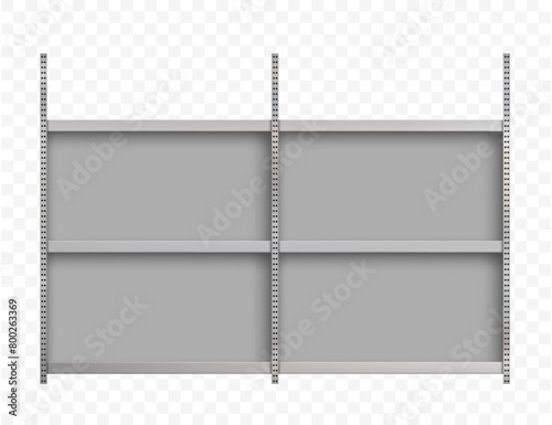 Metal rack with shelves for storage. Template isolated on transparent background. Stock vector illustration