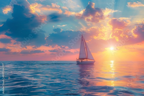 Luxury yacht cruising during beautiful sunset on the sea