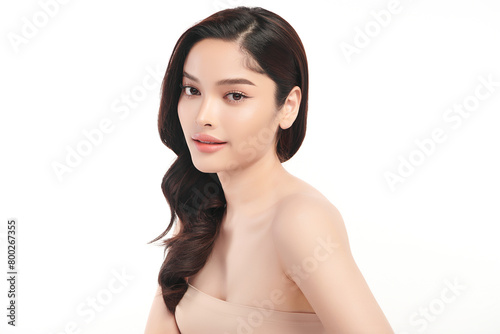 Beautiful Young transgender woman with clean fresh skin on white background, Face care, Facial treatment, Cosmetology, beauty and spa, transgender women portrait.