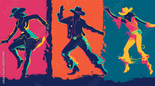 Brightly colored country-western dancers