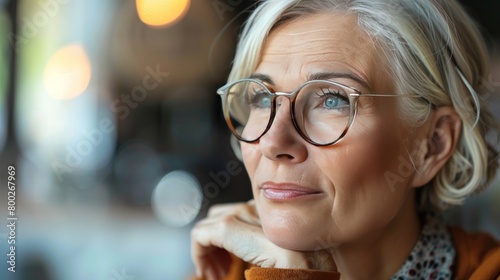 Beautiful senior business woman thinking and wearing spectacles. Ai generated