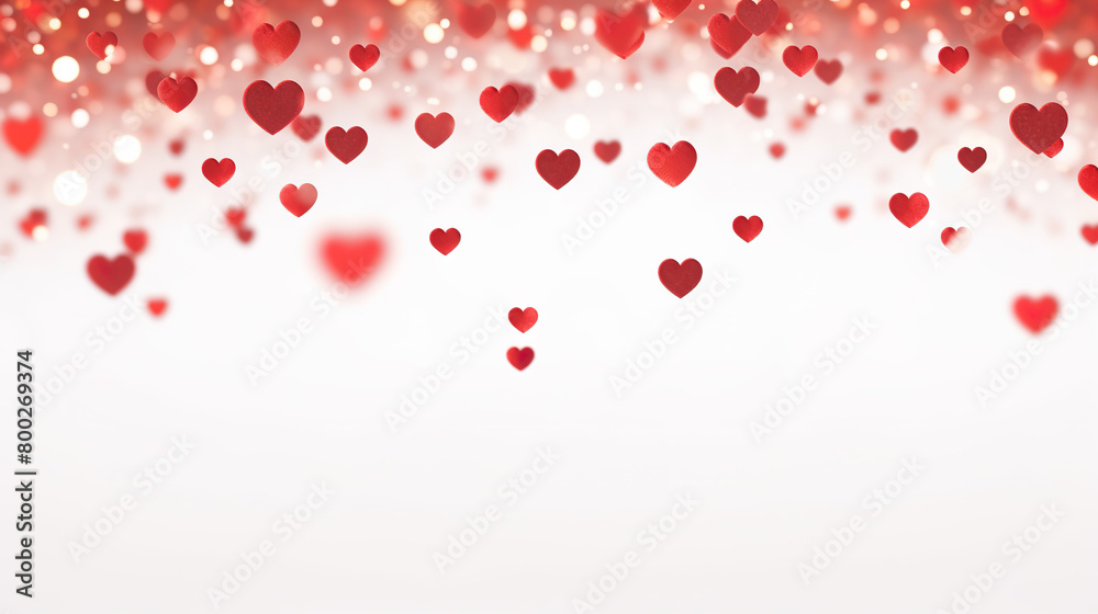 Isolated red heart bokeh on a background of pure white