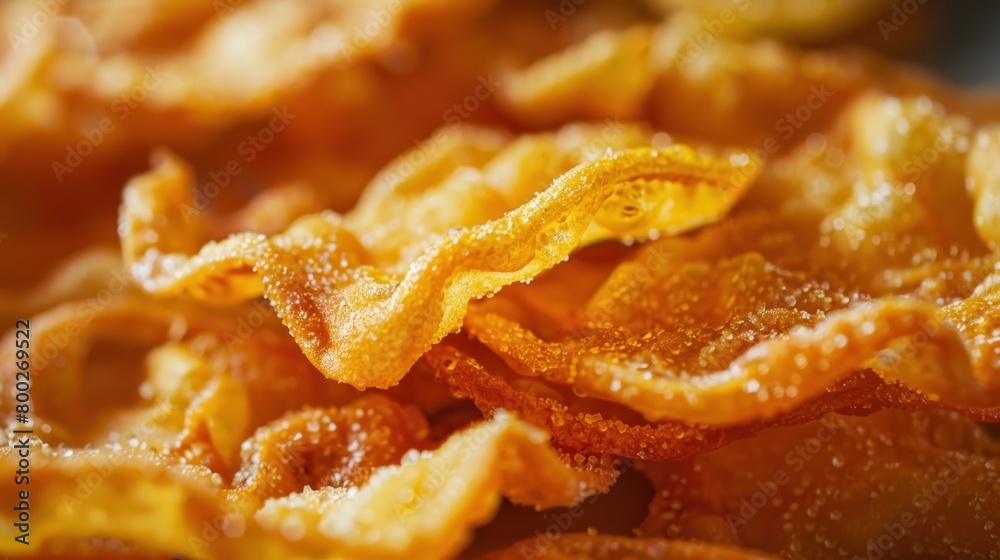 Macro shot of crispy fried dragon snacks Macro shot of crispy fried dragon snacks