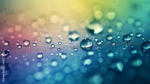 numerous raindrops on a surface with a colorful gradient generative ai