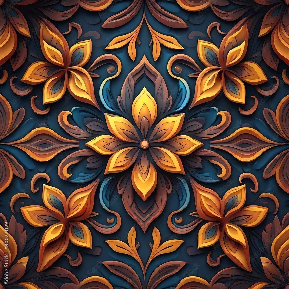 A pattern of a decorative design with yellow and blue colors A pattern of a decorative design with yellow and blue colors