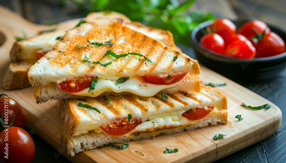 Mozzarella and cherry tomato fried sandwich