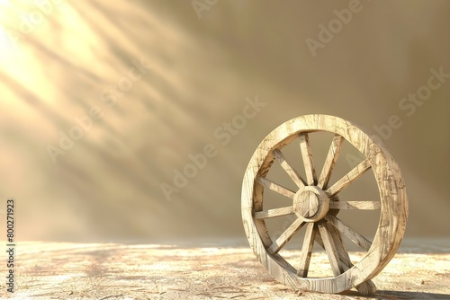 3D render showing an old wooden cartwheel transforming into a digital wheel. Concept 3D Render, Old Wooden Cartwheel, Digital Wheel Transformation photo