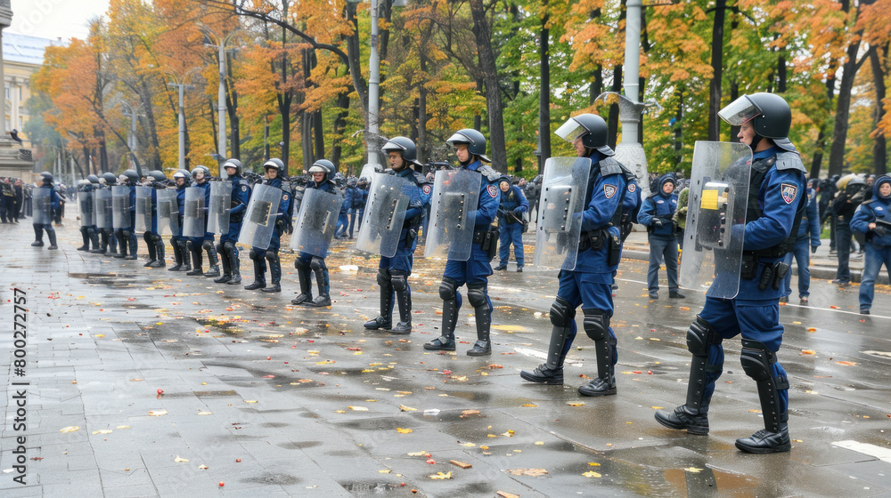 Fototapeta premium Anti-riot police squad on the street