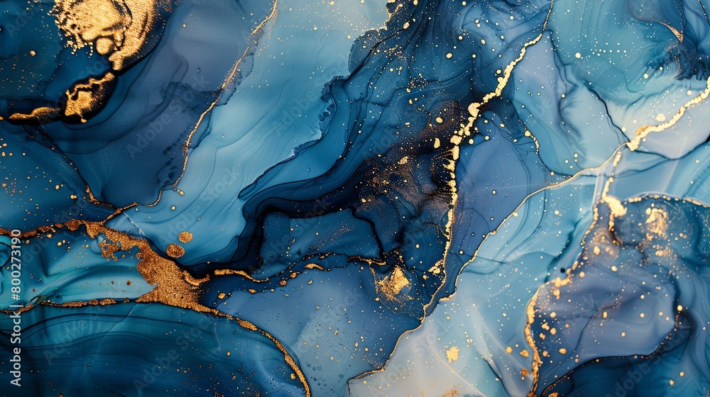 Fototapeta premium Swirling Blue and Gold Marble Ink Abstract Elegance