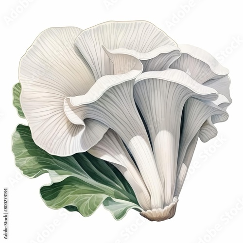 Oyster Mushrooms, Fan shaped with a smooth, white or gray surface photo