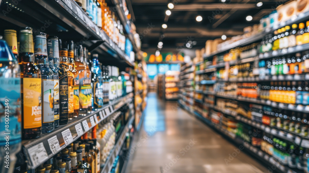 Great number of alcoholic drinks in supermarket