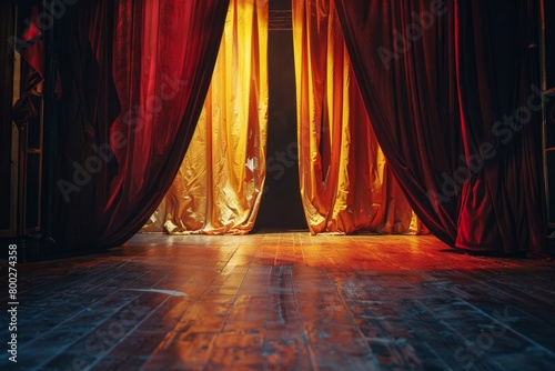 opening stage curtains in dark theater for live performance background photo