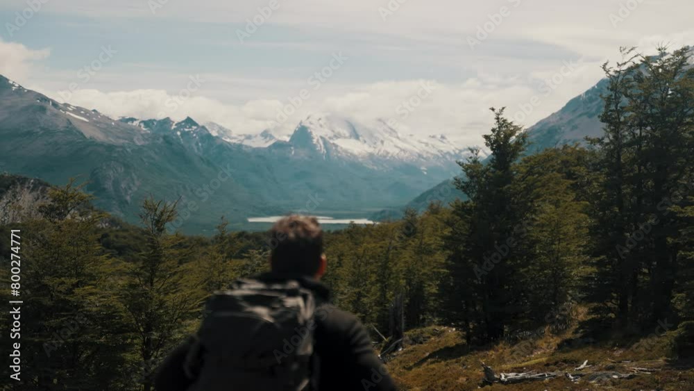 Hiking Towards Monte Fitz Roy Near El Chalten In Patagonia, Argentina - Wide, Slow Motion Hiking Towards Monte Fitz Roy Near El Chalten In Patagonia, Argentina - Wide, Slow Motion