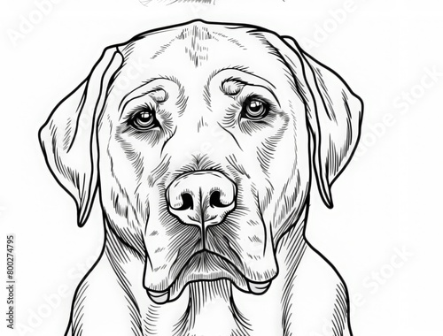 Beautiful portrait of a Labrador retriever, isolated on a white background, simple line drawing illustration. Dog face portrait. Tattoo design.  © Olga