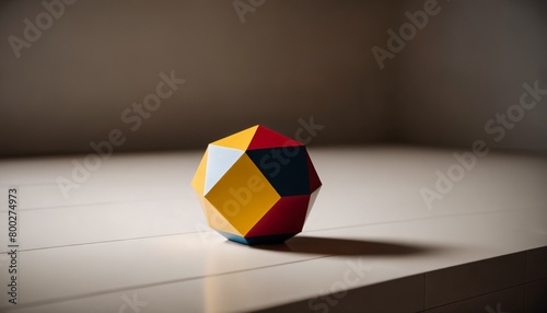 AI-generated illustration of a colorful polyhedron on a table in the sunlight