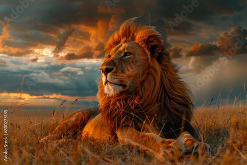 Side view of a Lion walking, looking at the camera, Panthera Leo, A lioness, Panthera leo, sitting on top of a mound, on Savannah, Single lion looking regal standing proudly on a small hill. 