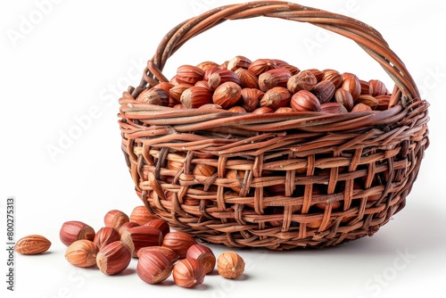 Organic peanuts on white background in a hamper and clay bowl