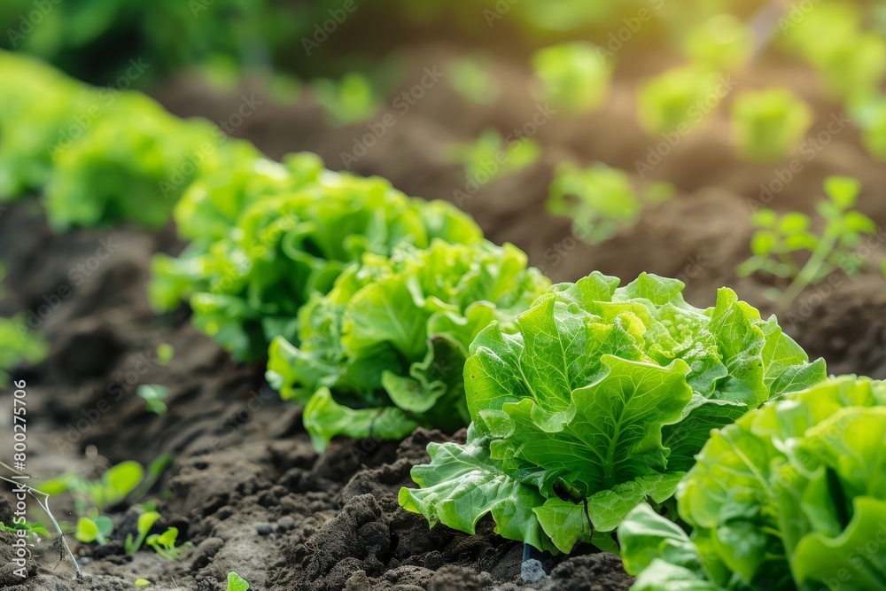Organic vegetable garden with fresh lettuce planted in eco friendly greenhouse Organic vegetable garden with fresh lettuce planted in eco friendly greenhouse