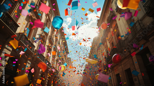 background of confetti in the air celebration in the city.