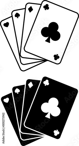 Card Game Icons. Black and White Vector Icons. Four Suits of Playing Cards. Poker. Gambling Concept