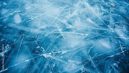 Outdoor ice surface covered in snow marked by skates Abstract ice backdrop
