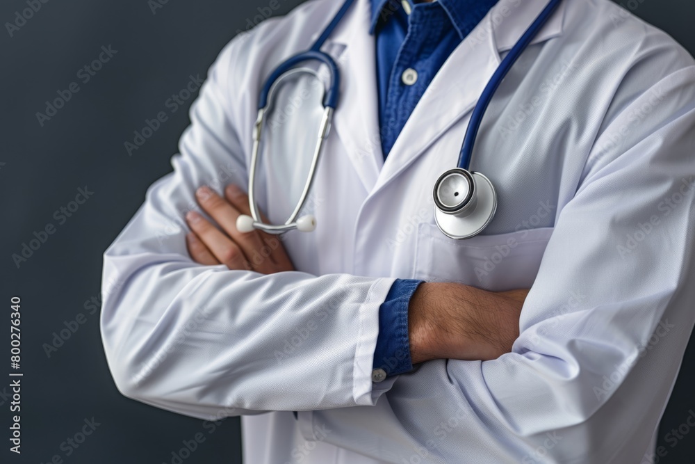Doctor in uniform with stethoscope. Copy space for text Doctor in uniform with stethoscope. Copy space for text