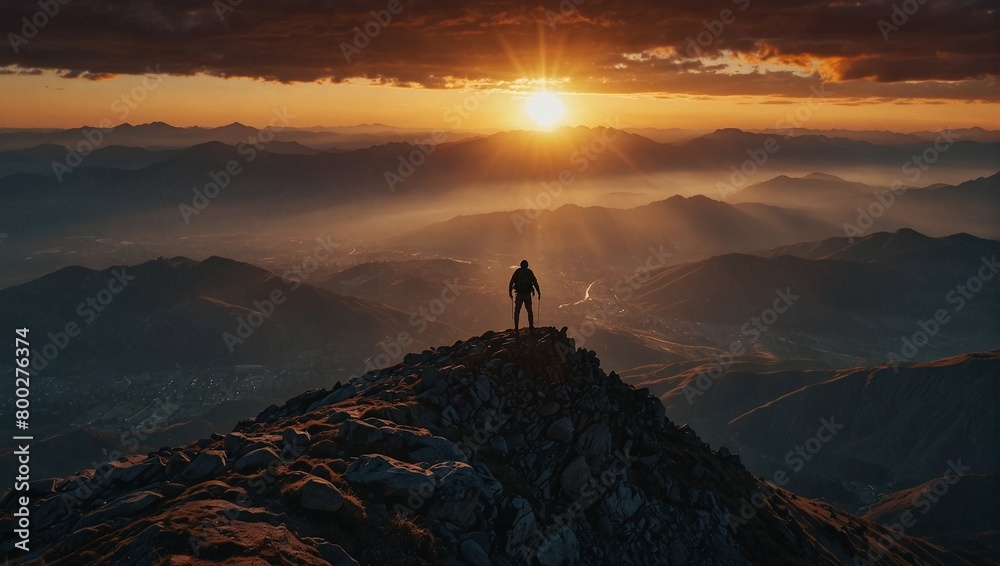 a person standing on top of a mountain in the sun