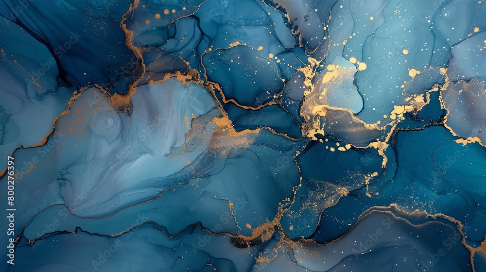 Fototapeta premium Swirling Blue and Gold Marble Ink Abstract Elegance