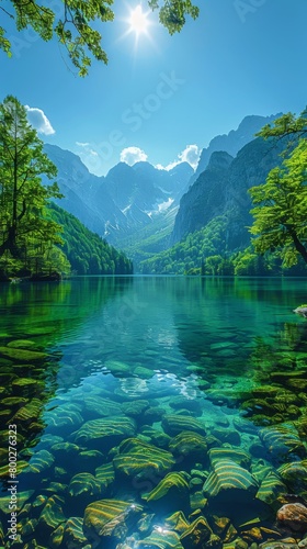 Serenity of Nature: Majestic 4K Wallpaper of Lakes and Mountains, Embracing Environmental Beauty and Relaxing Vibes © Da