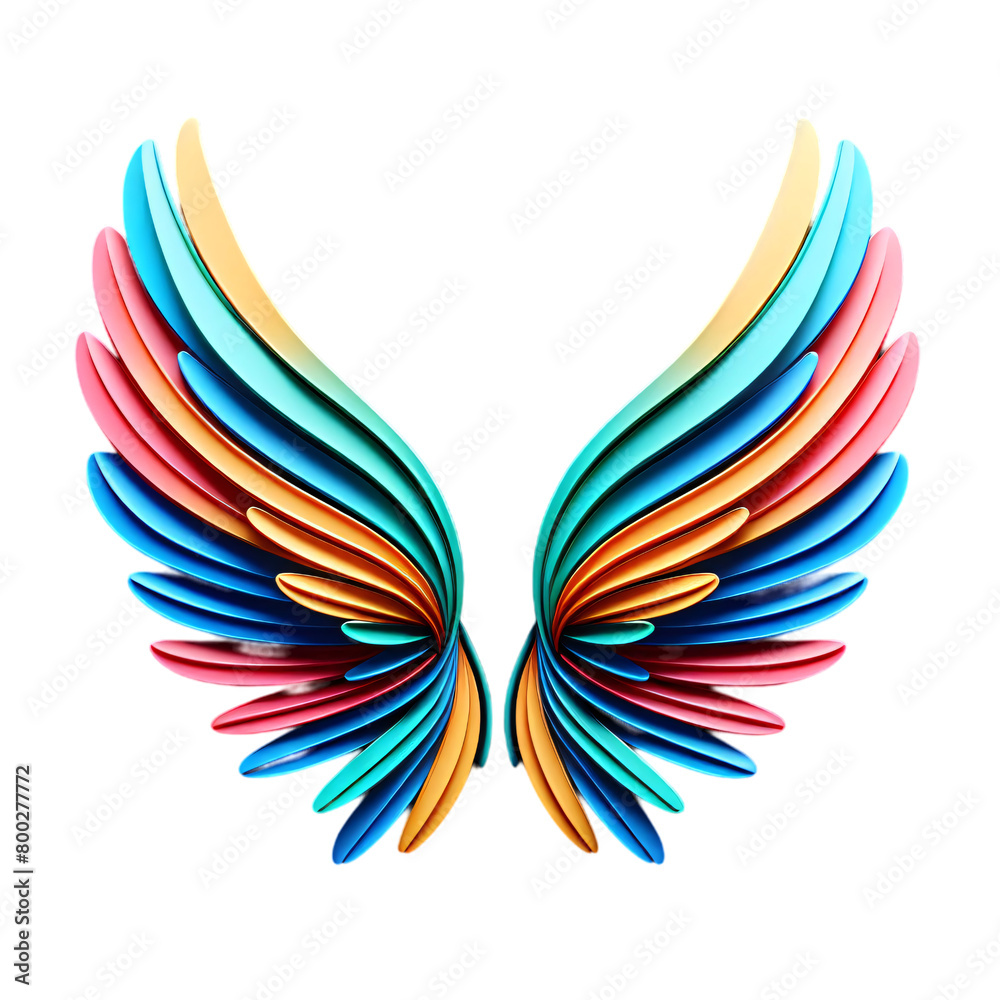 3d colorful wings isolated on white background