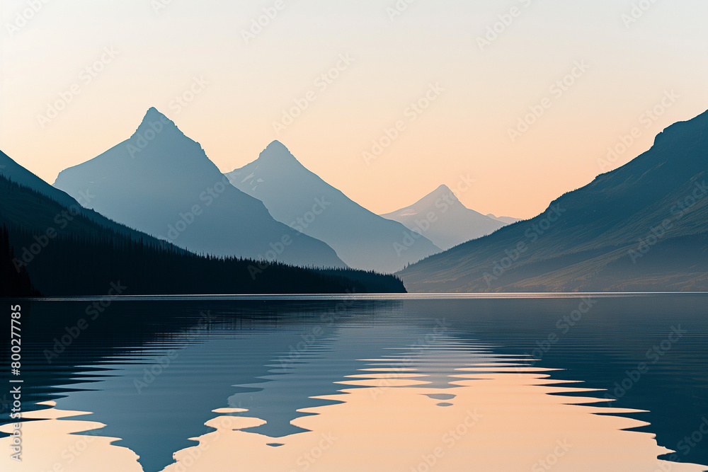 AI generated illustration of a serene landscape of layered mountain ridges at sunrise