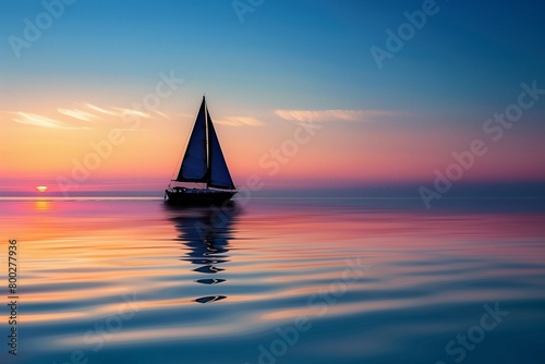 AI generated illustration of a sailboat sailing in the ocean during twilight