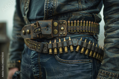 Leather bandolier on the belt photo