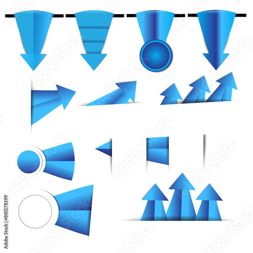Shiny blue paper arrow stickers and banners