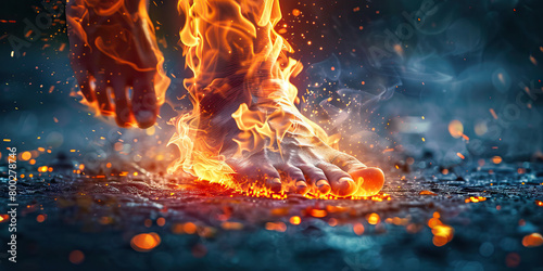 Complex Regional Pain Syndrome: The Swollen Limb and Burning Pain - Picture a person with a swollen and discolored limb, surrounded by flames to depict burning pain photo