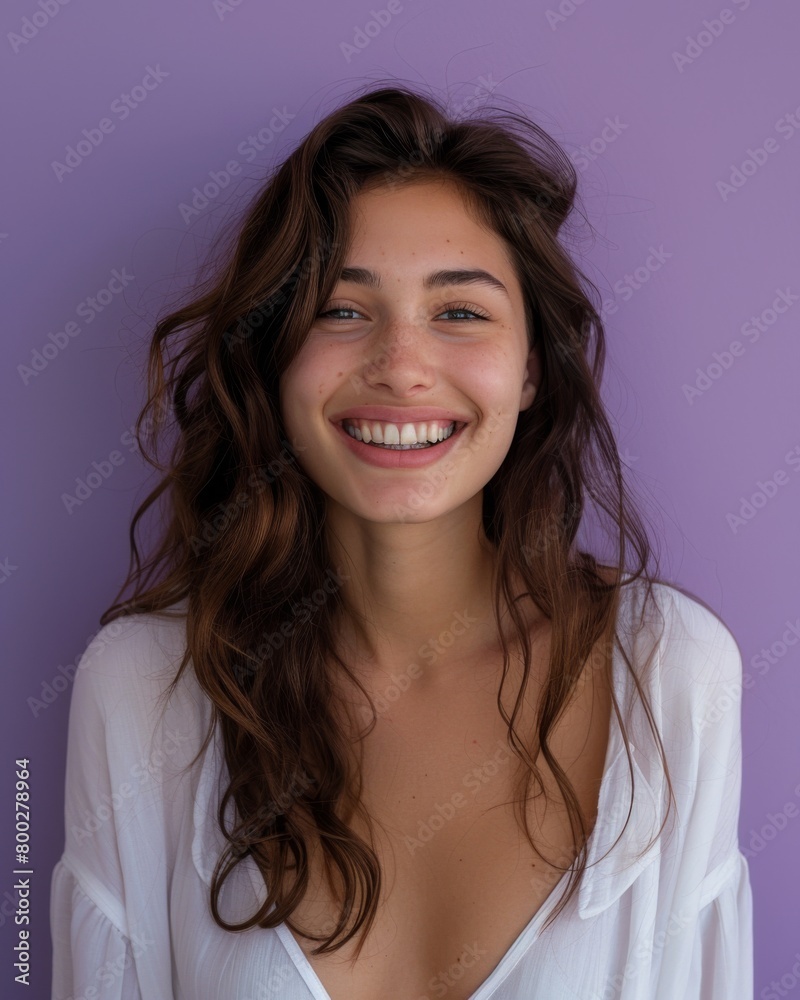 Joyful Businesswoman in Studio purple background Joyful Businesswoman in Studio purple background