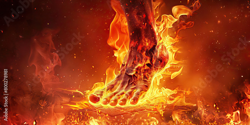 Complex Regional Pain Syndrome: The Swollen Limb and Burning Pain - Picture a person with a swollen and discolored limb, surrounded by flames to depict burning pain photo