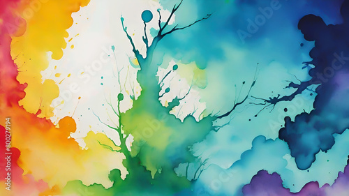  Watercolor paint splash, blotch background with bleed wash and bloom. Blobs of paint, nostalgic watercolor paper texture. Beautiful trendy  impressionist background. 
