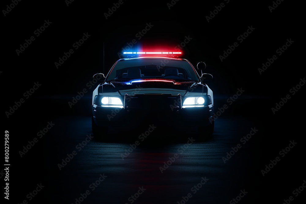Police car with black background and lights and siren