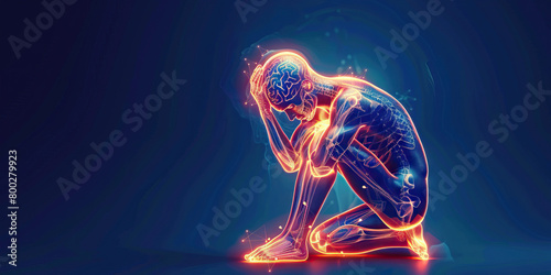 Chronic Fatigue Syndrome: The Persistent Exhaustion and Muscle Pain - Imagine a person sitting tiredly, with heavy, aching muscles highlighted